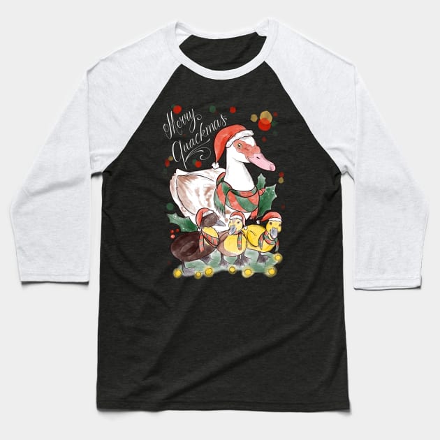 Merry quackmas dark Baseball T-Shirt by Jurassic Ink